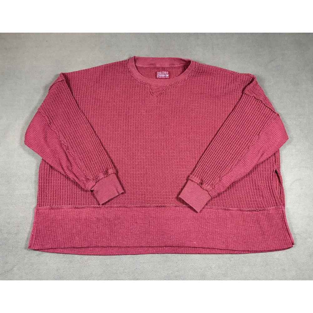 American Eagle Waffle Knit Top Womens Small Maroon Seriously Lived-In Oversized